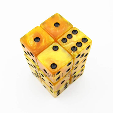KOP08621 Gold Marblized Dice with Black Pips D6 16mm (5/8in) Pack of 12 (ONLINE ORDER ONLY)