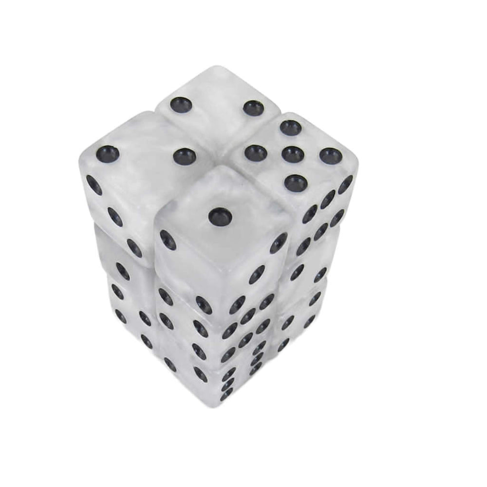 KOP08622 Pearl Marbleized Dice with Black Pips D6 16mm (5/8in) Pack of 12 Dice (ONLINE ORDER ONLY)