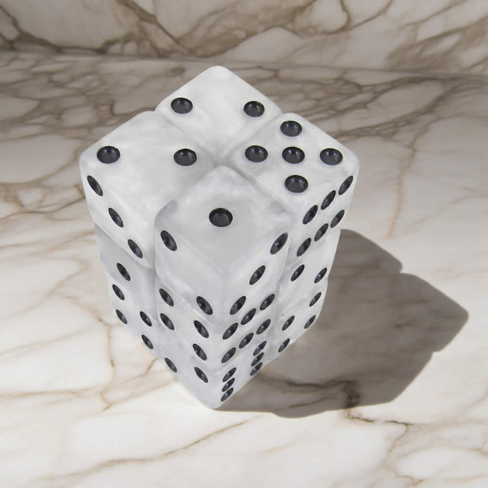 KOP08622 Pearl Marbleized Dice with Black Pips D6 16mm (5/8in) Pack of 12 Dice (ONLINE ORDER ONLY)
