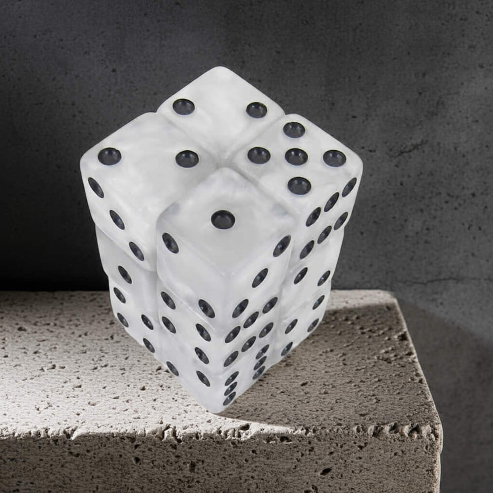 KOP08622 Pearl Marbleized Dice with Black Pips D6 16mm (5/8in) Pack of 12 Dice (ONLINE ORDER ONLY)