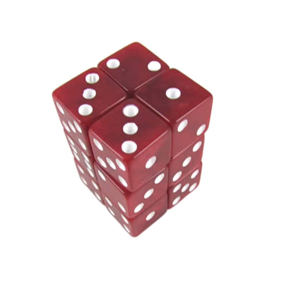 KOP08623 Red Marblized Dice with White Pips D6 16mm (5/8in) Pack of 12 (ONLINE ORDER ONLY)