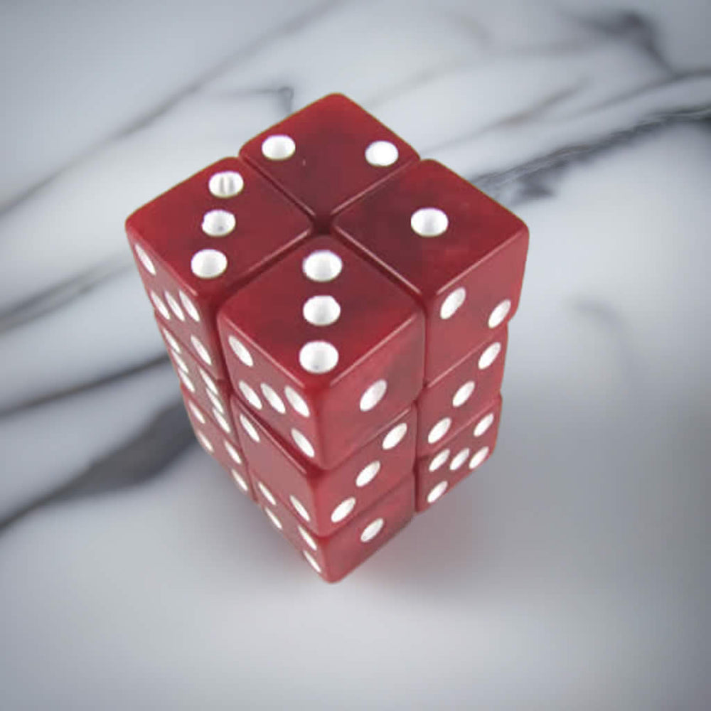 KOP08623 Red Marblized Dice with White Pips D6 16mm (5/8in) Pack of 12 (ONLINE ORDER ONLY)