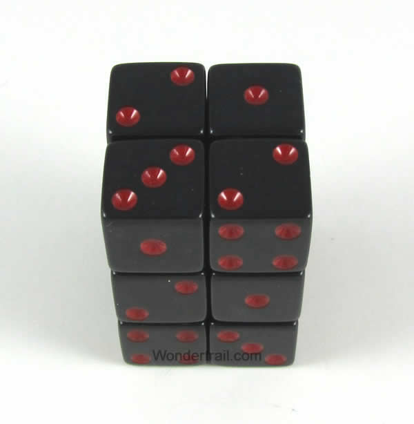 KOP08624 Black Opaque Dice with Red Pips D6 16mm (5/8in) Pack of 12 (ONLINE ORDER ONLY)