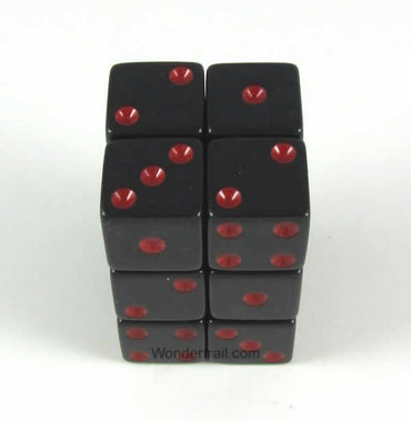 KOP08624 Black Opaque Dice with Red Pips D6 16mm (5/8in) Pack of 12 (ONLINE ORDER ONLY)