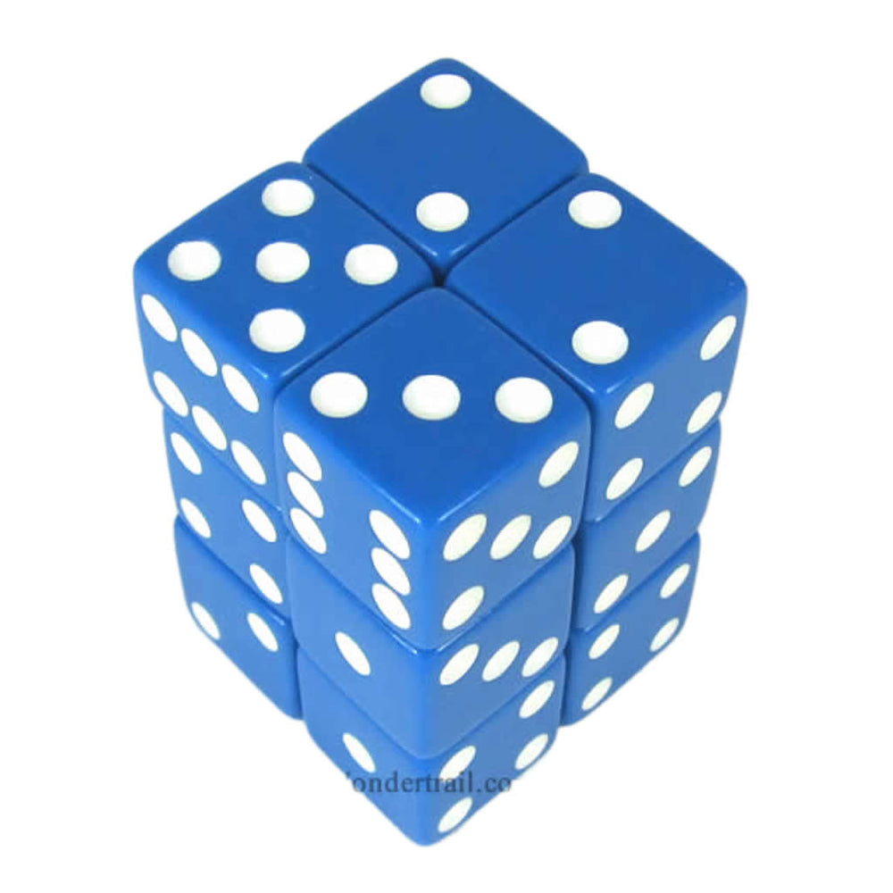 KOP08626 Blue Opaque Dice with White Pips D6 16mm (5/8in) Pack of 12 (ONLINE ORDER ONLY)