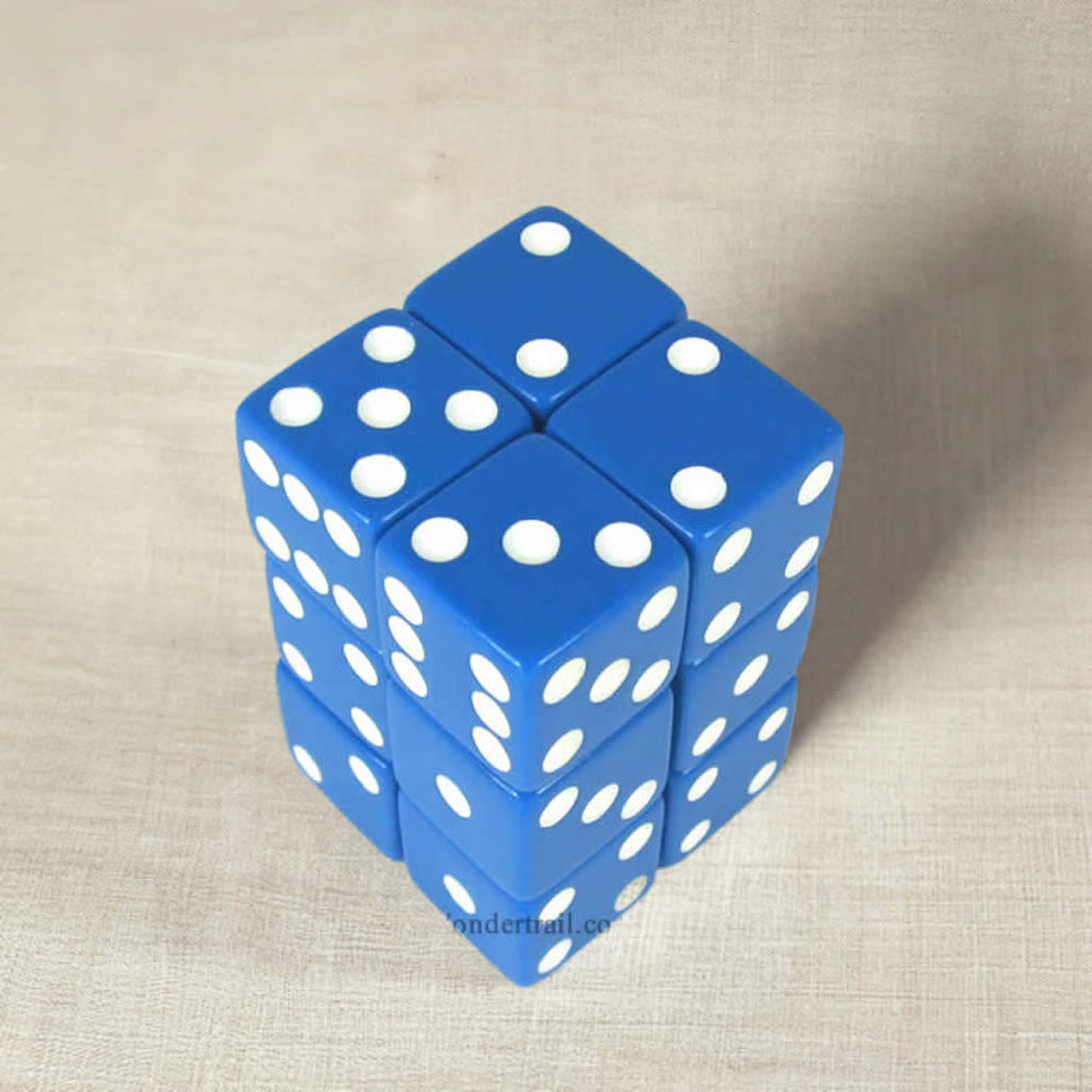 KOP08626 Blue Opaque Dice with White Pips D6 16mm (5/8in) Pack of 12 (ONLINE ORDER ONLY)