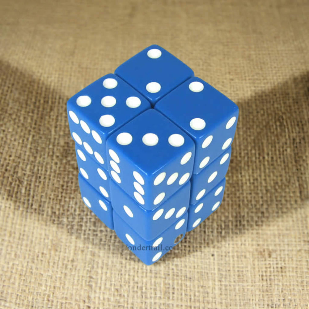 KOP08626 Blue Opaque Dice with White Pips D6 16mm (5/8in) Pack of 12 (ONLINE ORDER ONLY)