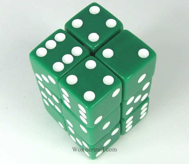 KOP08627 Green Opaque Dice with White Pips D6 16mm (5/8in) Pack of 12 (ONLINE ORDER ONLY)