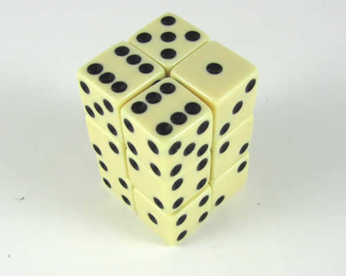 KOP08628 Ivory Opaque Dice with Black Pips D6 16mm (5/8in) Pack of 12 (ONLINE ORDER ONLY)