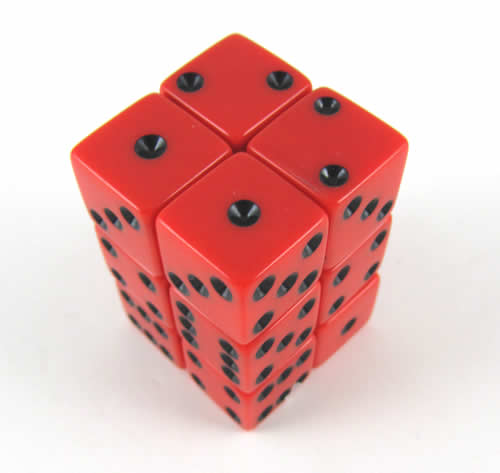 KOP08631 Red Opaque Dice with Black Pips D6 16mm (5/8in) Pack of 12 (ONLINE ORDER ONLY)