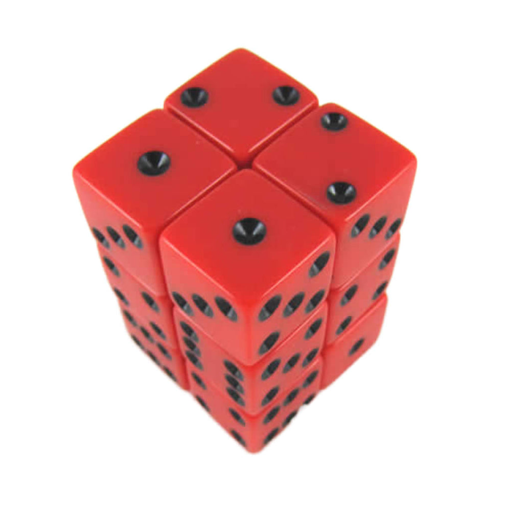 KOP08631 Red Opaque Dice with Black Pips D6 16mm (5/8in) Pack of 12 (ONLINE ORDER ONLY)