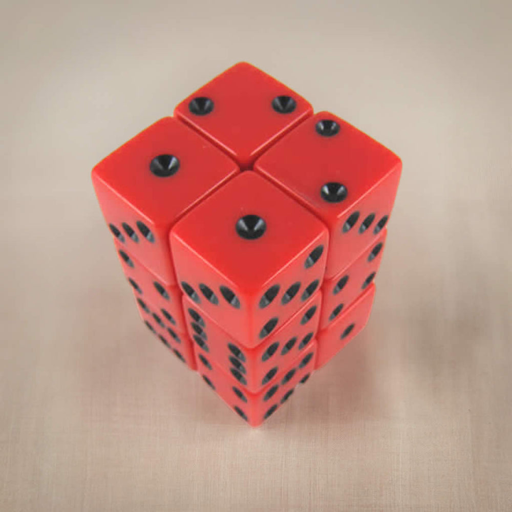 KOP08631 Red Opaque Dice with Black Pips D6 16mm (5/8in) Pack of 12 (ONLINE ORDER ONLY)