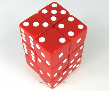KOP08632 Red Opaque Dice with White Pips D6 16mm (5/8in) Pack of 12 (ONLINE ORDER ONLY)