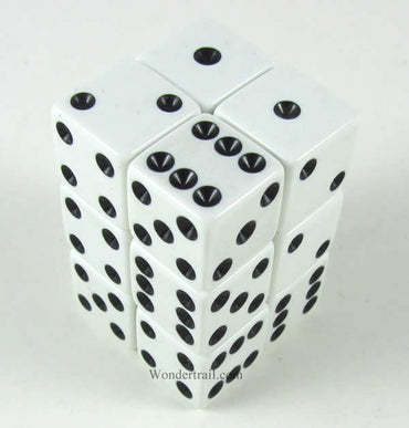 KOP08634 White Opaque Dice with Black Pips D6 16mm (5/8in) Pack of 12 (ONLINE ORDER ONLY)