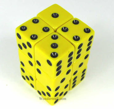KOP08635 Yellow Opaque Dice with Black Pips D6 16mm (5/8in) Pack of 12 (ONLINE ORDER ONLY)