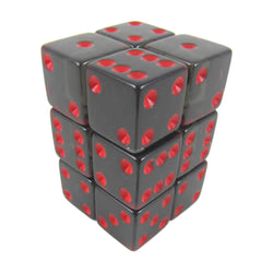 KOP08641 Smoke Transparent Dice Red Pips D6 16mm (5/8in) Pack of 12 (ONLINE ORDER ONLY)