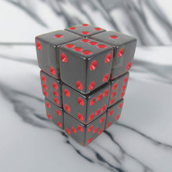 KOP08641 Smoke Transparent Dice Red Pips D6 16mm (5/8in) Pack of 12 (ONLINE ORDER ONLY)