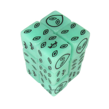 KOP08680 Green Alien Glow in Dark Dice Black Aliens D6 16mm Pack of 12 (ONLINE ORDER ONLY)