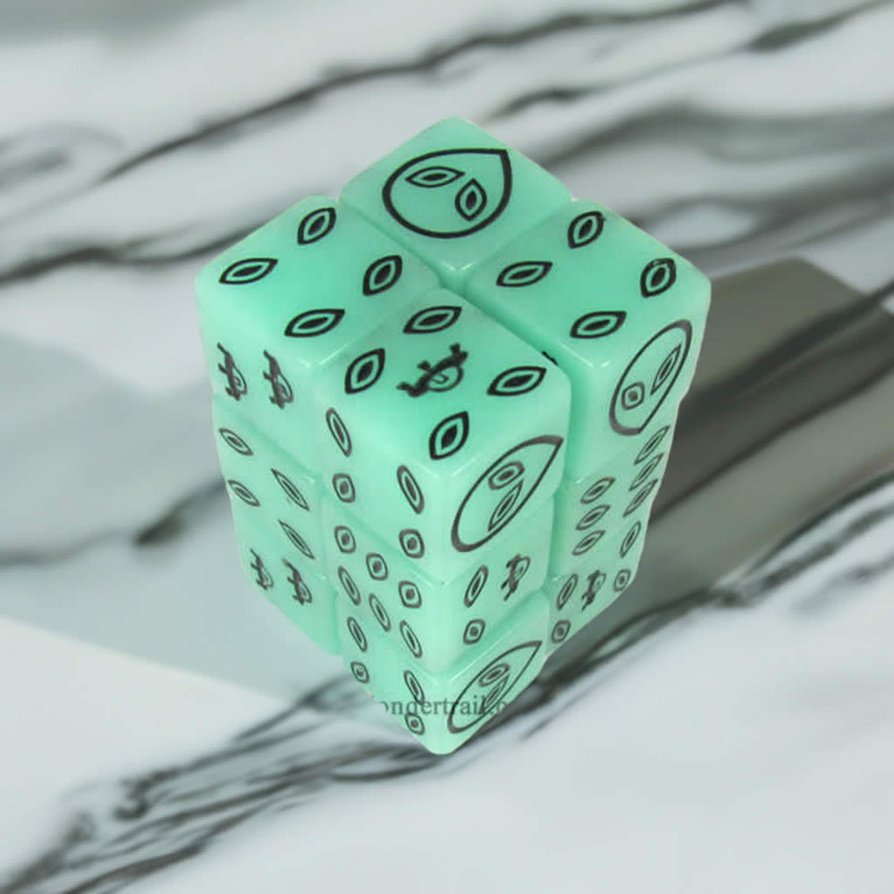 KOP08680 Green Alien Glow in Dark Dice Black Aliens D6 16mm Pack of 12 (ONLINE ORDER ONLY)