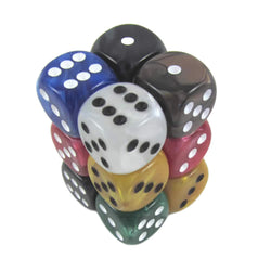 KOP08793 Assorted Marbleized Deluxe Dice Pips D6 16mm Pack of 12 (ONLINE ORDER ONLY)