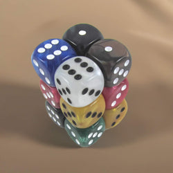 KOP08793 Assorted Marbleized Deluxe Dice Pips D6 16mm Pack of 12 (ONLINE ORDER ONLY)