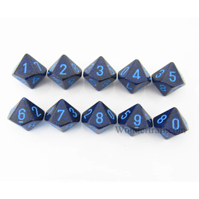 KOP08808 Cobalt Elemental Dice Blue Numbers D10 16mm Pack of 10 (ONLINE ORDER ONLY)