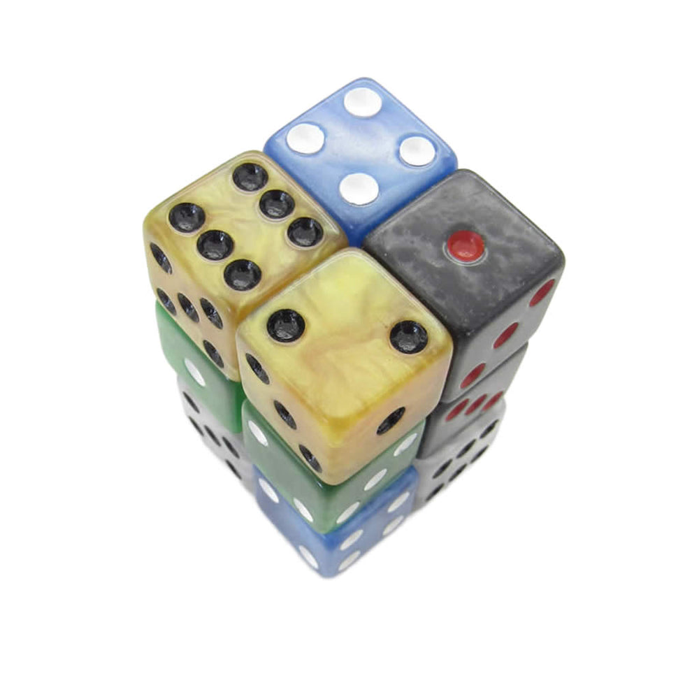 KOP09206 Assorted Marblized Dice with Pips D6 16mm (5/8in) Pack of 12 (ONLINE ORDER ONLY)