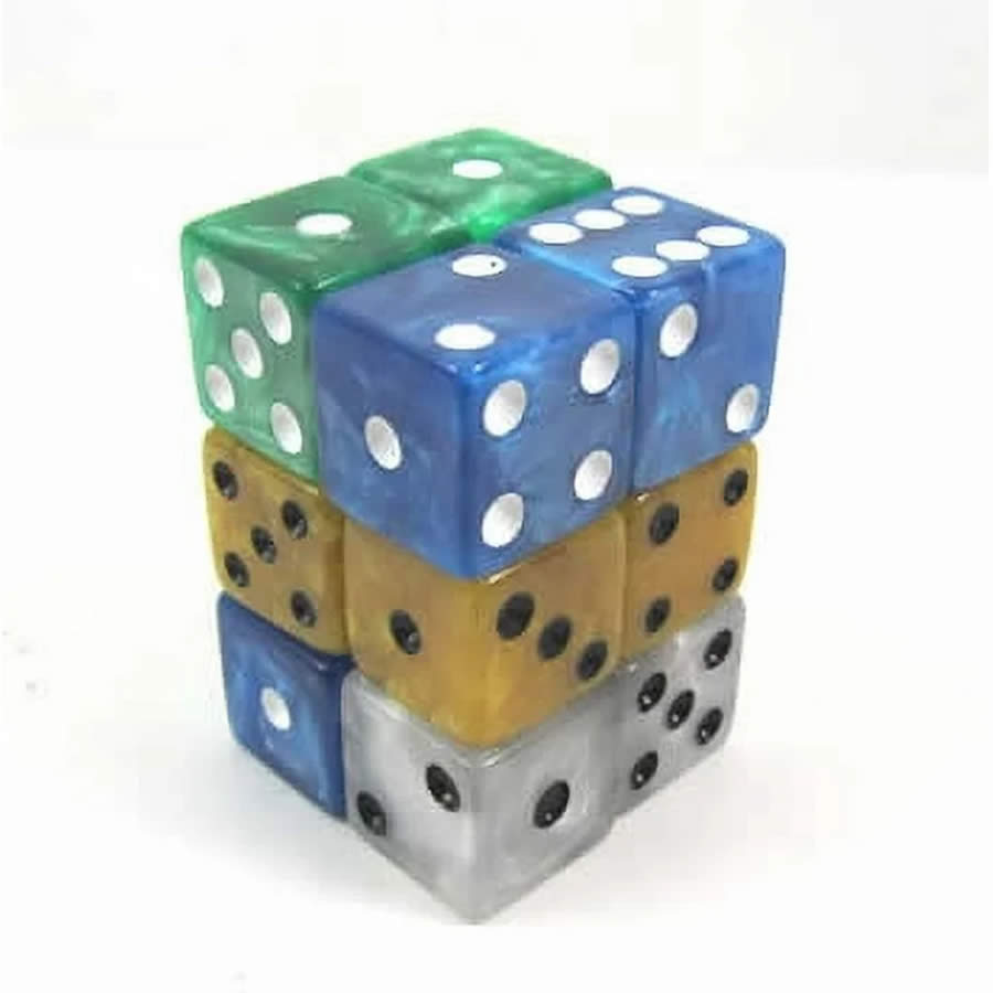 KOP09206 Assorted Marblized Dice with Pips D6 16mm (5/8in) Pack of 12 (ONLINE ORDER ONLY)