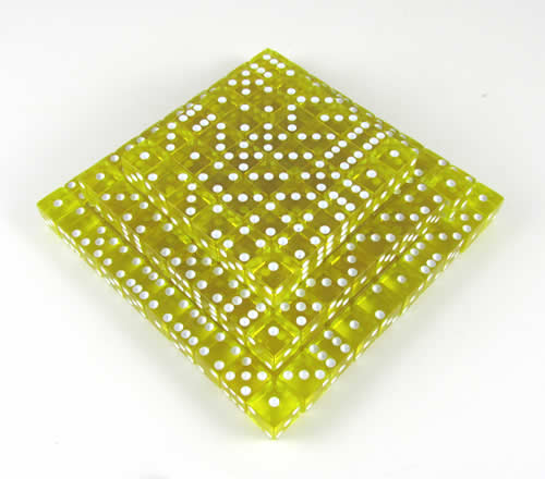 KOP09370 Yellow Transparent Dice White Pips D6 12mm (1/2in) Bulk Pack of 200 Koplow Games (ONLINE ORDER ONLY)