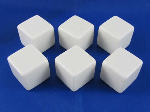 KOP09433 White Opaque Blank Dice with No Pips D6 19mm (3/4in) Pack of 6 (ONLINE ORDER ONLY)