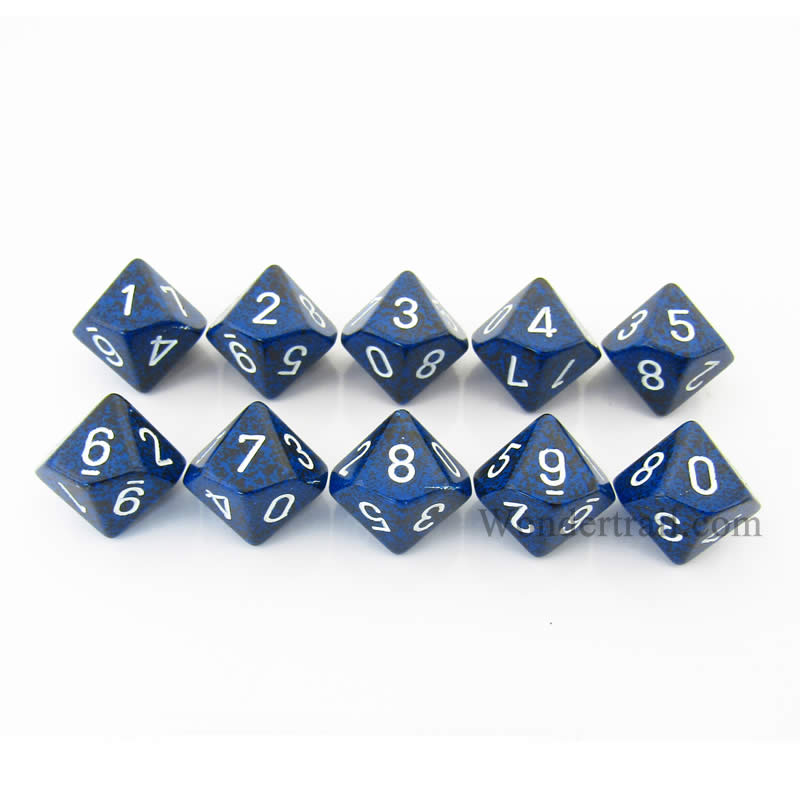 KOP09576 Stealth Elemental Dice White Numbers D10 16mm Pack of 10 (ONLINE ORDER ONLY)