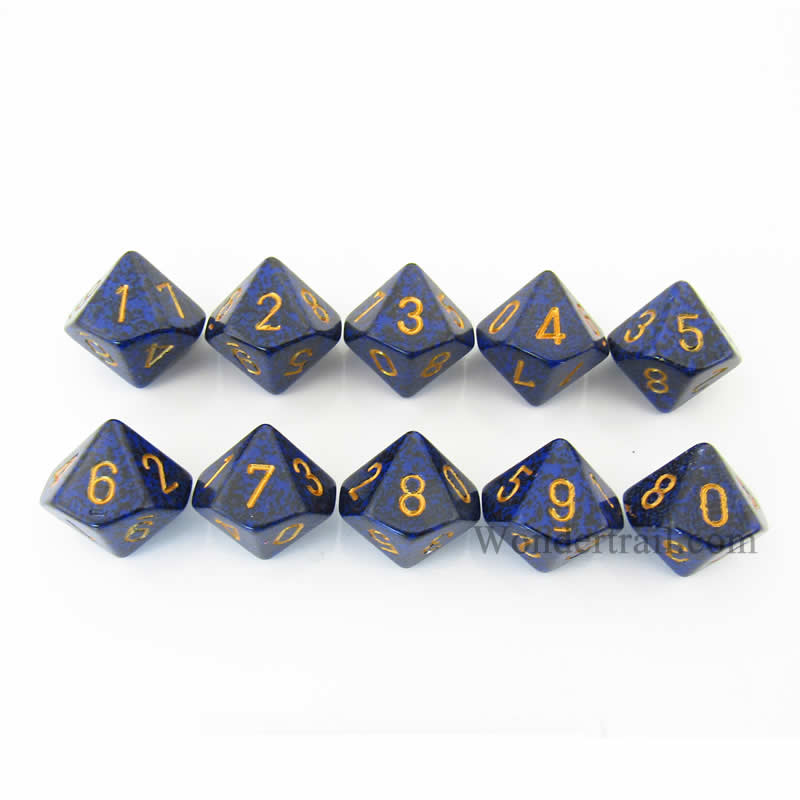 KOP09578 Golden Cobalt Elemental Dice Gold Numbers D10 16mm Pack of 10 (ONLINE ORDER ONLY)