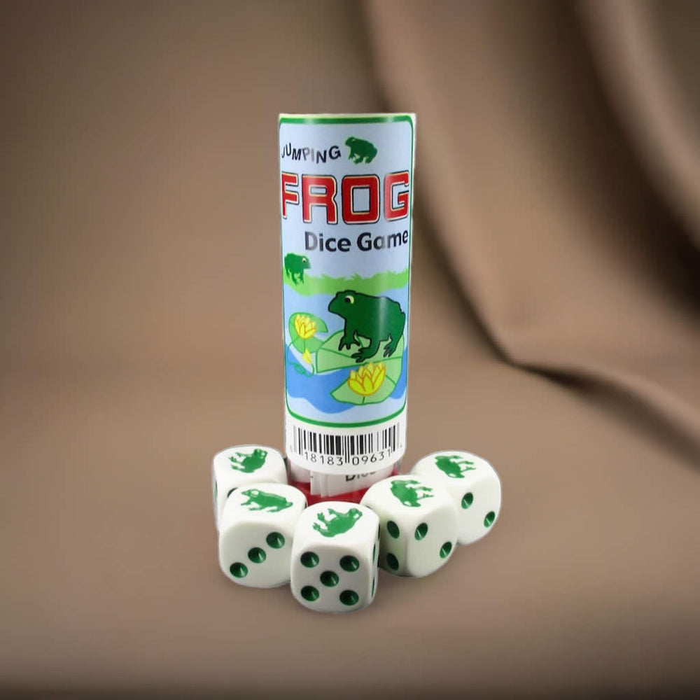 KOP09631 Frog Dice Game White Opaque with Green D6 16mm (5/8in) (ONLINE ORDER ONLY)