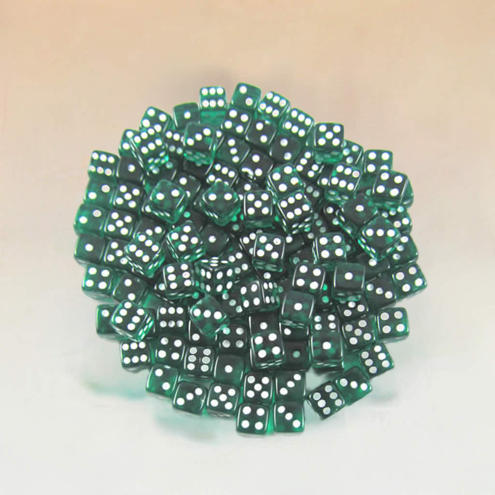 KOP09701 Emerald Transparent Dice White Pips D6 5mm Bulk Pack of 250 (ONLINE ORDER ONLY)