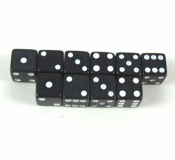 KOP09871 Black Opaque Dice with White Pips D6 8mm (5/16in) Pack of 10 (ONLINE ORDER ONLY)