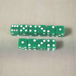 KOP09873 Green Opaque Dice with White Pips D6 8mm (5/16in) Pack of 10 Dice (ONLINE ORDER ONLY)