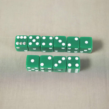 KOP09873 Green Opaque Dice with White Pips D6 8mm (5/16in) Pack of 10 Dice (ONLINE ORDER ONLY)