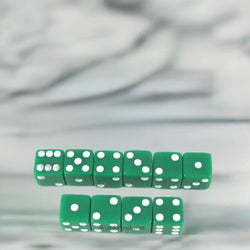 KOP09873 Green Opaque Dice with White Pips D6 8mm (5/16in) Pack of 10 Dice (ONLINE ORDER ONLY)