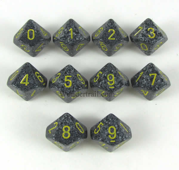 KOP09905 Urban Elemental Dice with Yellow Numbers D10 16mm (5/8in) Pack of 10 Koplow Games (ONLINE ORDER ONLY)