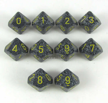 KOP09905 Urban Elemental Dice with Yellow Numbers D10 16mm (5/8in) Pack of 10 Koplow Games (ONLINE ORDER ONLY)