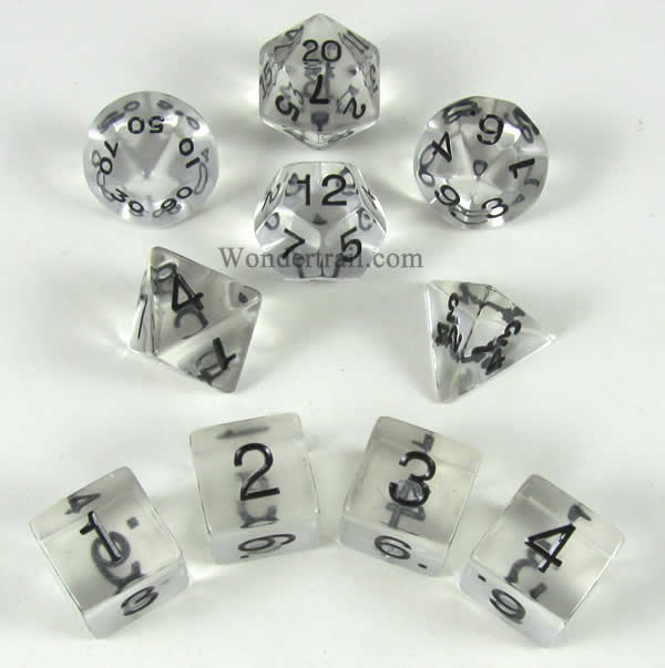 KOP09949 Clear Transparent Dice Black Numbers 16mm (5/8in) Set of 10 (ONLINE ORDER ONLY)