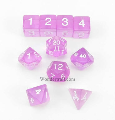 KOP09951 Orchid Transparent Dice White Numbers 16mm (5/8in) Set of 10 (ONLINE ORDER ONLY)