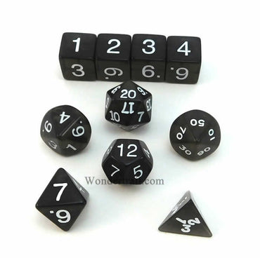 KOP09954 Smoke Transparent Dice White Numbers 16mm (5/8in) Set of 10 (ONLINE ORDER ONLY)