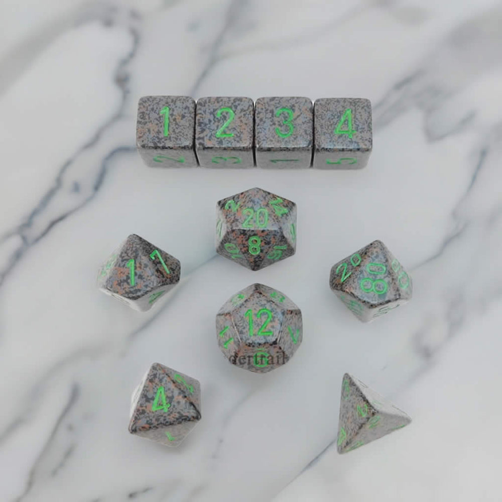 KOP09979 Earth Elemental Dice with Green Numbers 16mm (5/8in) Set of 10 (ONLINE ORDER ONLY)