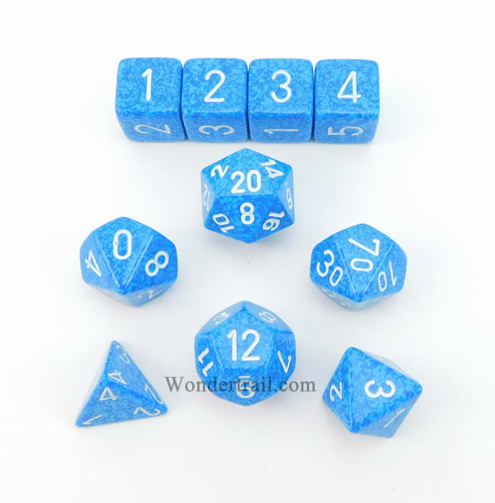 KOP09983 Water Elemental Dice with White Numbers 16mm (5/8in) Set of 10 (ONLINE ORDER ONLY)