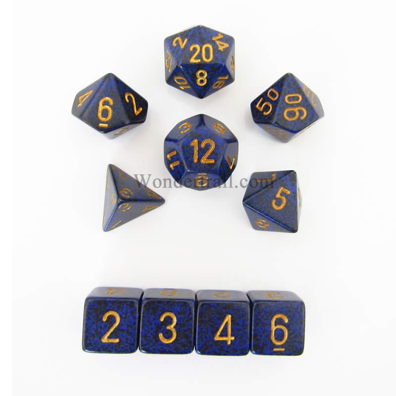 KOP09985 Golden Cobalt Elemental Dice Gold Numbers 16mm Set of 10 (ONLINE ORDER ONLY)