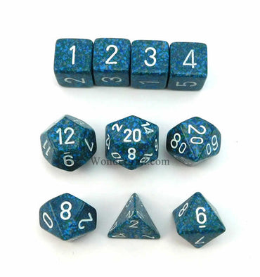 KOP09986 Sea Elemental Dice with White Numbers 16mm (5/8in) Set of 10 (ONLINE ORDER ONLY)