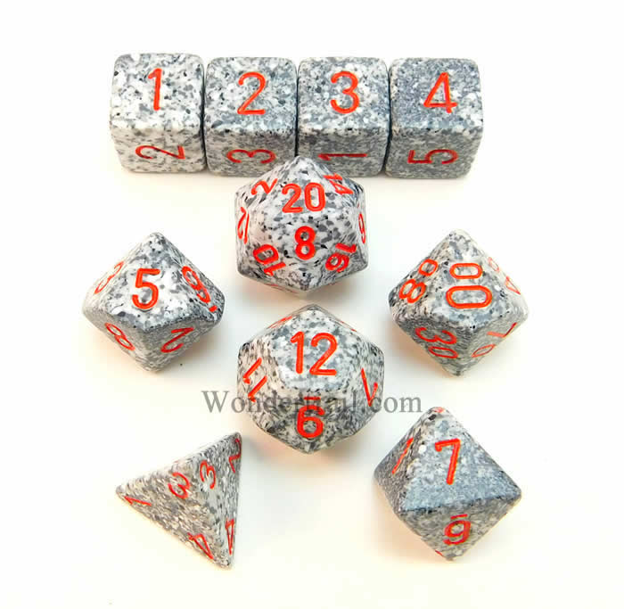 KOP09987 Granite Elemental Dice with Red Numbers 16mm (5/8in) Set of 10 (ONLINE ORDER ONLY)