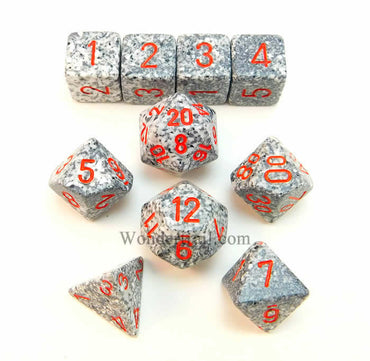 KOP09987 Granite Elemental Dice with Red Numbers 16mm (5/8in) Set of 10 (ONLINE ORDER ONLY)