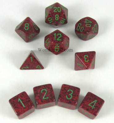 KOP09996 Strawberry Elemental Dice Green Numbers 16mm (5/8in) Set of 10 (ONLINE ORDER ONLY)